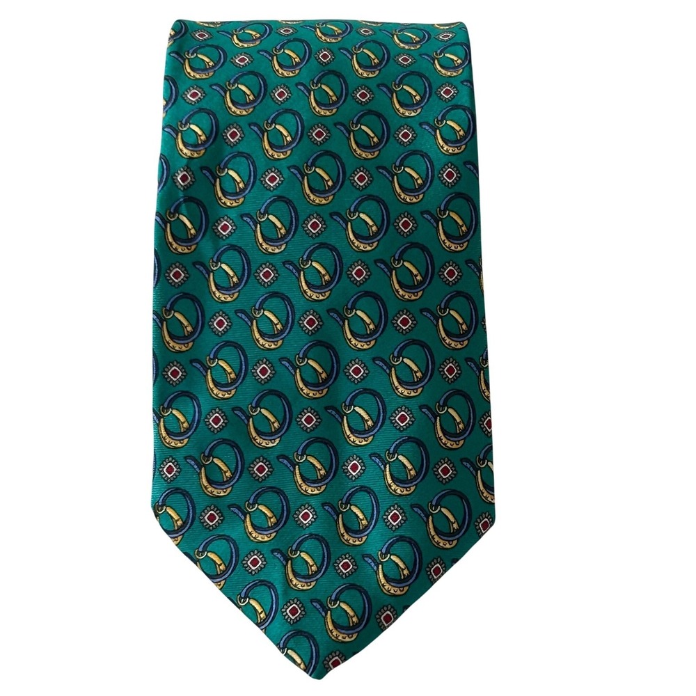 Brooks Brothers Makers‎ Mens Silk Geometric Links Necktie Green Blue